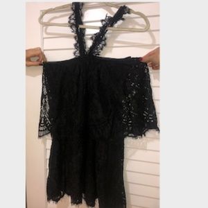 ALEXIS Black Lace Halter Tiered Mini Dress